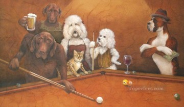 プールで遊ぶ猫犬 Oil Paintings